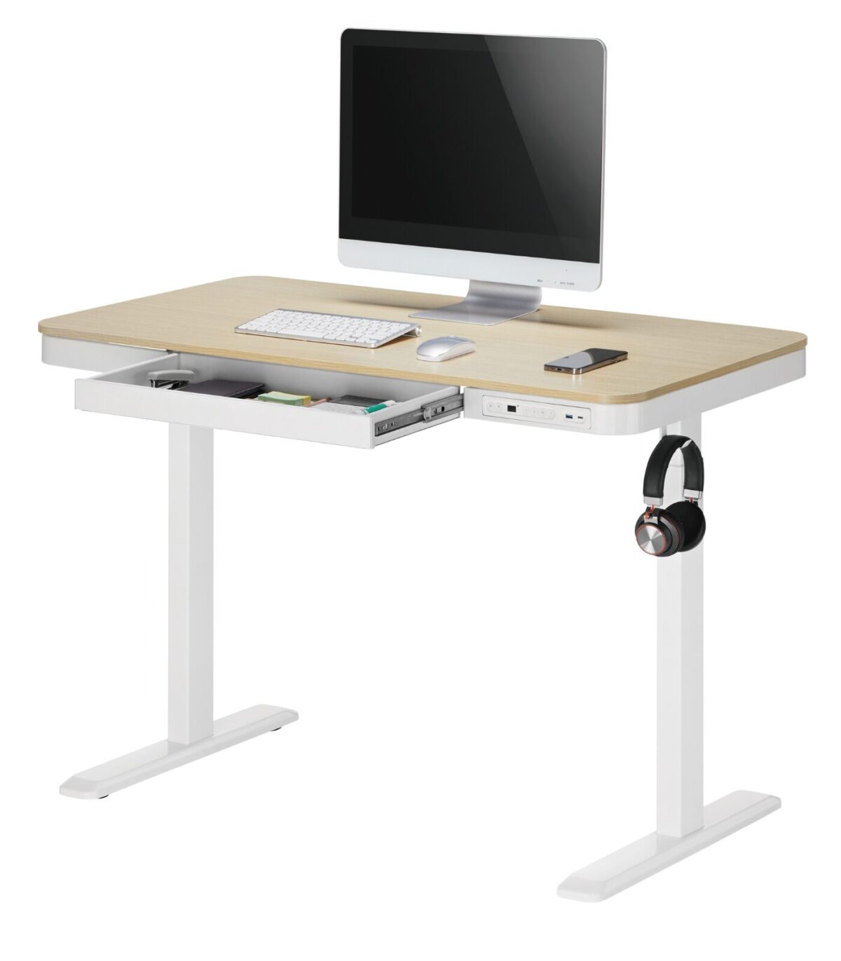 Ηλεκτρικό γραφείο με ρυθμιζόμενο ύψος E-desk 120 (120Χ60 cm) Οξιά - Λευκό - Image 5