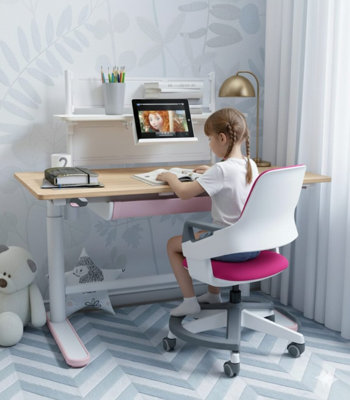 paidiko grafeio kai karekla pink Value Pack: Ηλεκτρικό παιδικό γραφείο Action Kid Plus & Παιδική καρέκλα Clever - Image 1