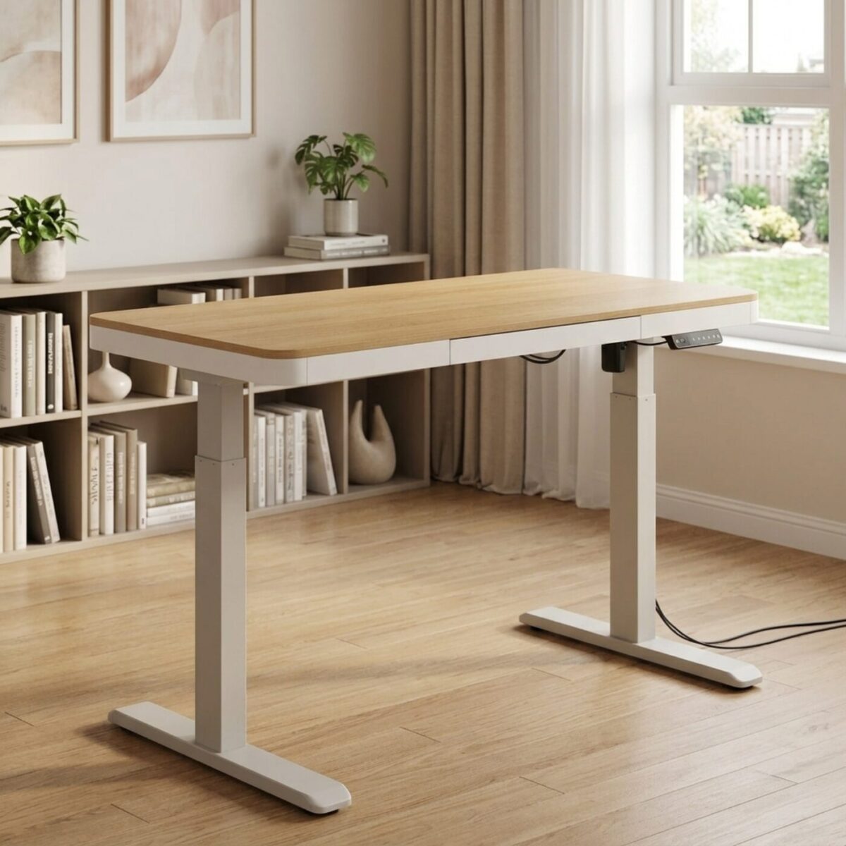 Επιφάνεια γραφείου με συρτάρι 138X68 cm λευκό/ανοικτό ξύλο - Image 5