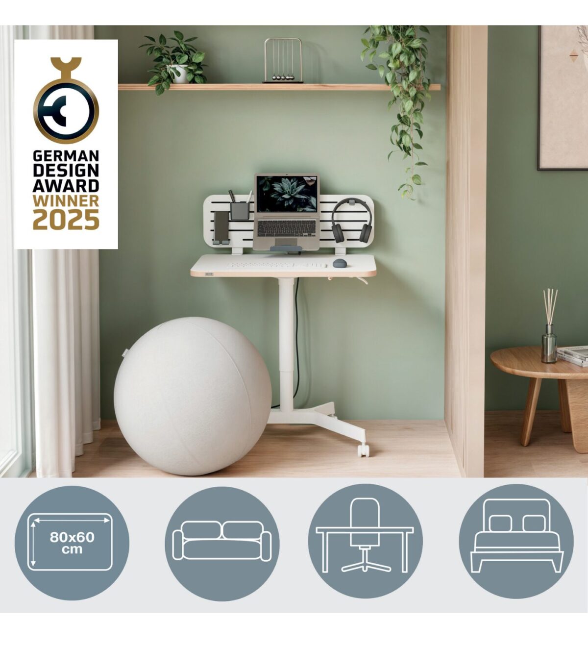 Mini γραφείο με ρυθμιζόμενο ύψος και τροχούς 80 x 60 cm Leitz - Image 2