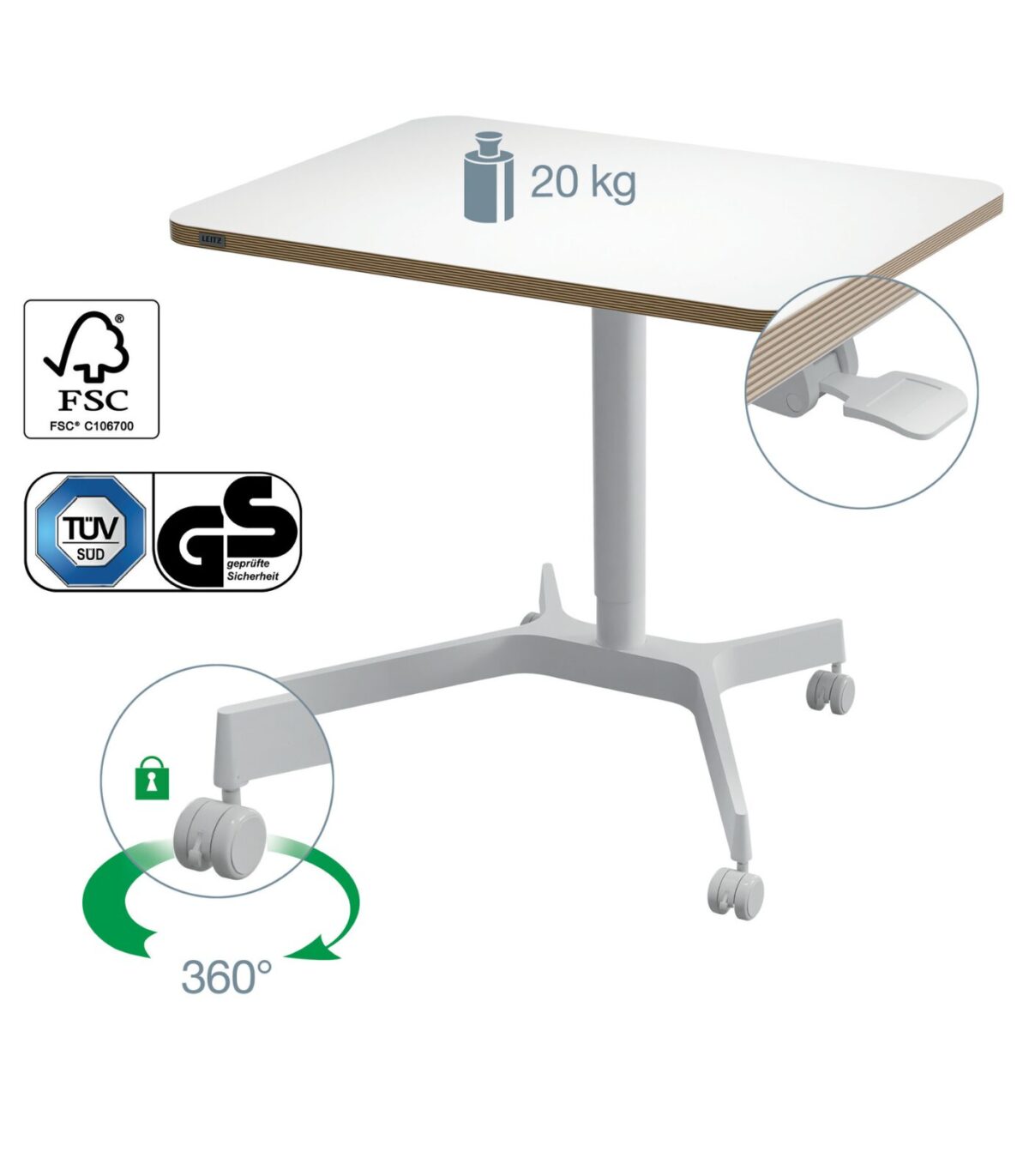 Mini γραφείο με ρυθμιζόμενο ύψος και τροχούς 80 x 60 cm Leitz - Image 5