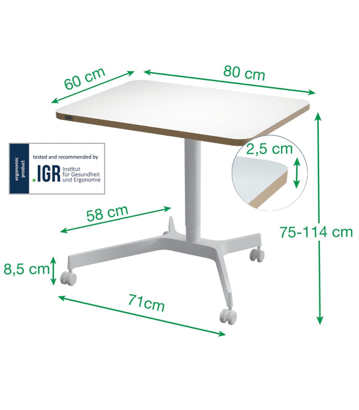 Mini γραφείο με ρυθμιζόμενο ύψος και τροχούς 80 x 60 cm Leitz - Image 6